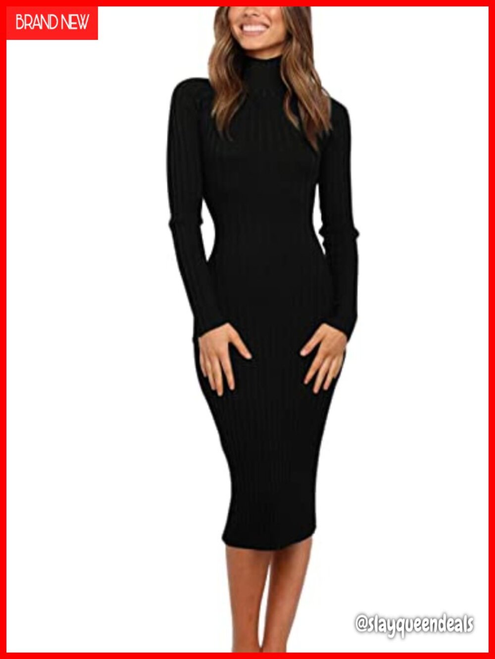 Women's Ribbed Knit Bodycon Midi Sweater Dress Mock Neck Long Sleeve Fall Winter